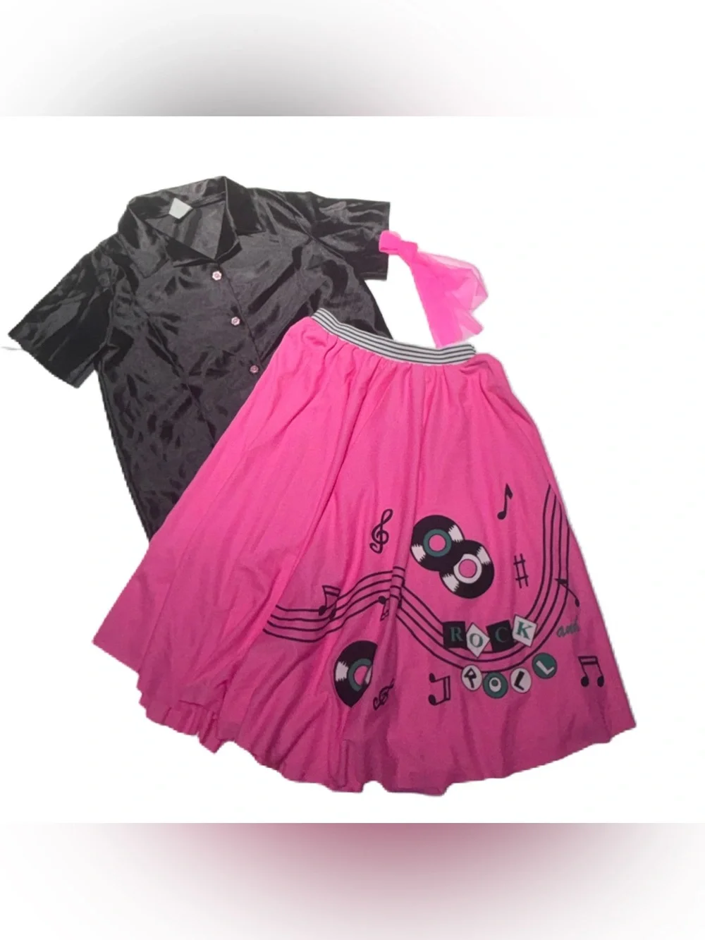 Girls' Pink Rock 'n' Roll 50’s 3 Piece Costume - Skirt Neckerchief Shirt 12/14